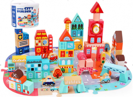 Дерев'яний конструктор-кубики Містечко у відрі, 100 деталей, C 74244