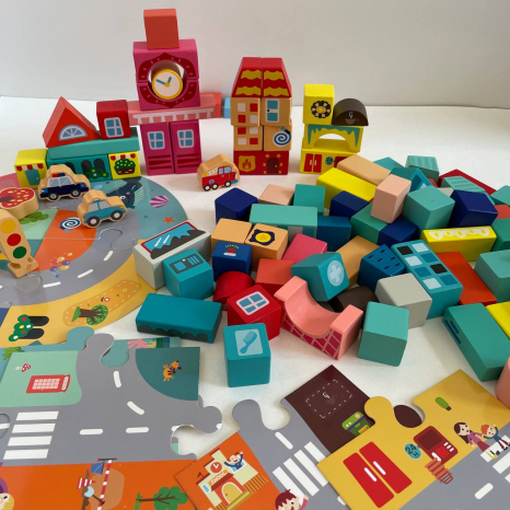 Дерев'яний конструктор-кубики Містечко у відрі, 100 деталей, C 74244