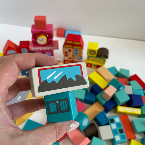 Дерев'яний конструктор-кубики Містечко у відрі, 100 деталей, C 74244