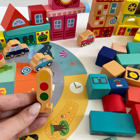 Дерев'яний конструктор-кубики Містечко у відрі, 100 деталей, C 74244