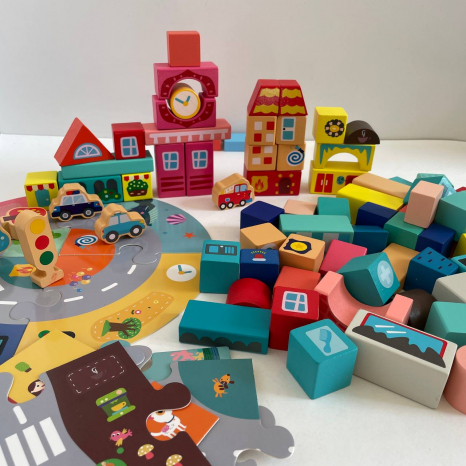 Дерев'яний конструктор-кубики Містечко у відрі, 100 деталей, C 74244