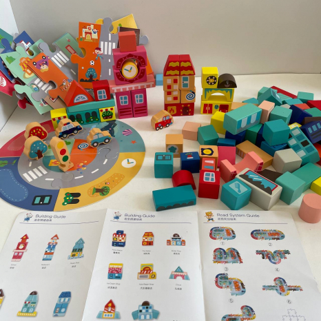 Дерев'яний конструктор-кубики Містечко у відрі, 100 деталей, C 74244