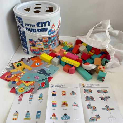 Дерев'яний конструктор-кубики Містечко у відрі, 100 деталей, C 74244