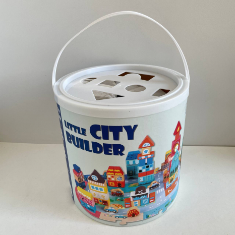 Дерев'яний конструктор-кубики Містечко у відрі, 100 деталей, C 74244