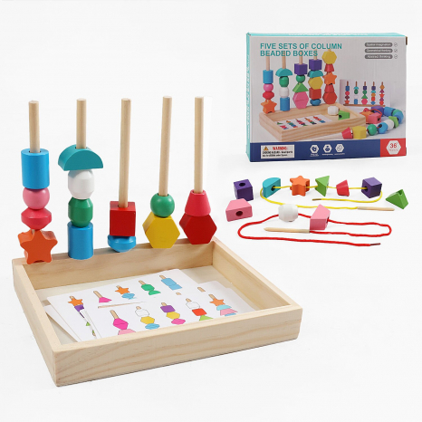 Дерев'яна гра Пірамідка зі шнурівкою та картками - завданнями