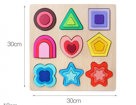Деревянный сортер, рамка - вкладка Цветные фигуры и формы больше - меньше, C 74410