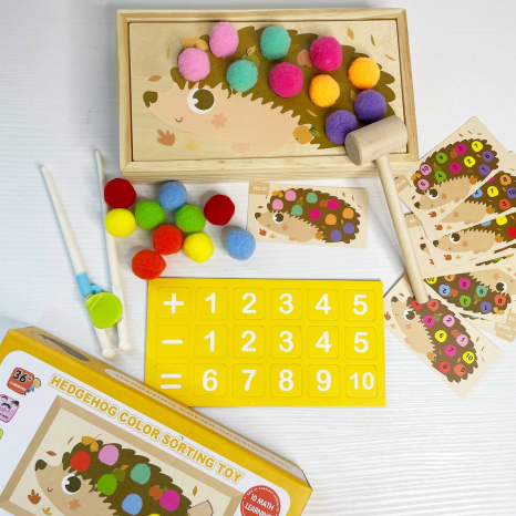 Математична дерев’яна гра з помпонами та картками завданнями, C 74565