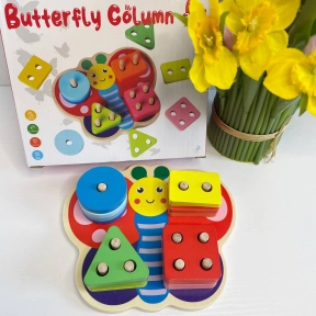 Дерев'яна пірамідка - сортер геометрика Метелик кольори та відтінки C 74861
