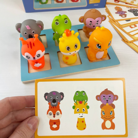Логическая игра на пространственное мышление с резиновыми фигурками животных,картки C 75287  