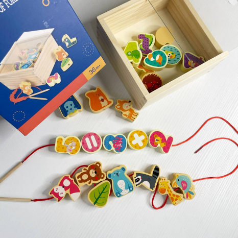 Шнурівка в деревяному боксі тварини та цифри, 2 шнурка C 75542