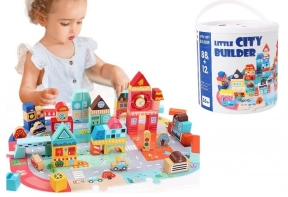 Конструктор дерев’яний з пазлом у відрі Містечко C 75545 (88 об'ємних деталі та 12 елементів пазла)