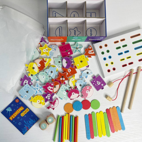 Логічна гра магнітна риболовля, сортер, палички та круги, кубики, геометричні форми англійською, C 75576