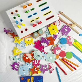 Логічна гра магнітна риболовля, сортер, палички та круги, кубики, геометричні форми англійською, C 75576