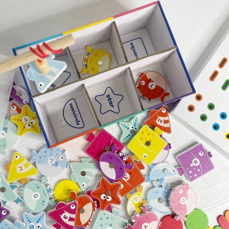 Логічна гра магнітна риболовля, сортер, палички та круги, кубики, геометричні форми англійською, C 75576