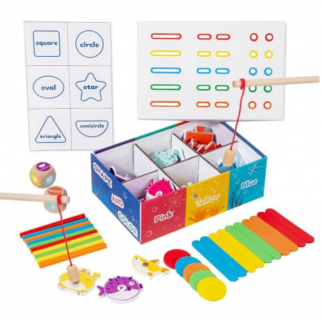 Логічна гра магнітна риболовля, сортер, палички та круги, кубики, геометричні форми англійською, C 75576
