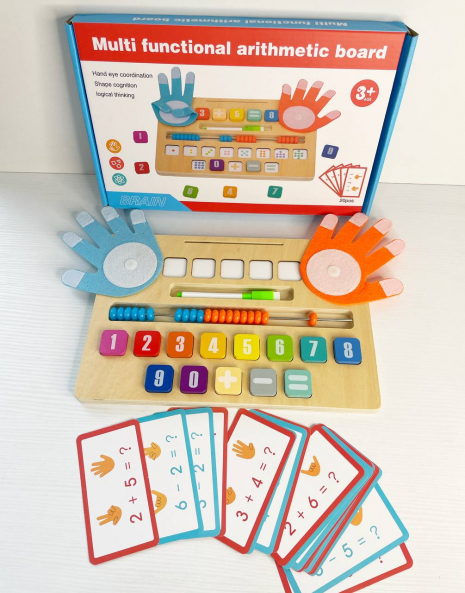 Математическая доска двусторонняя, деревянные цифры и знаки, пальчики на липучках, карточки, C 75610