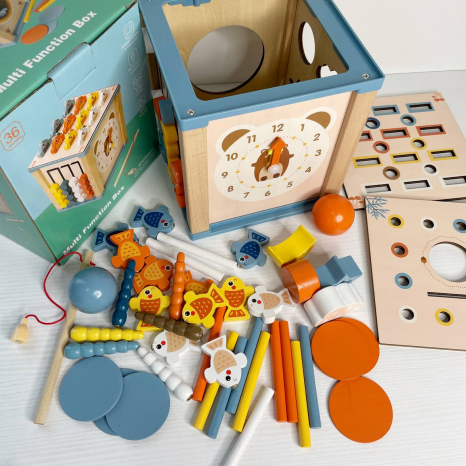 Дерев'яний куб логічнй,годинник, сортер, фігурки, магнітна риболовля, пальчикова гра,  C 75623