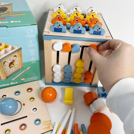 Дерев'яний куб логічнй,годинник, сортер, фігурки, магнітна риболовля, пальчикова гра,  C 75623