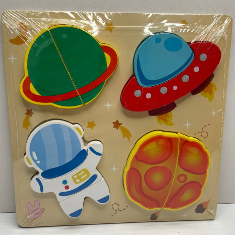 Дерев'яна рамка - вкладка (пазл) Космос із обємними фігурами