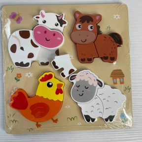 УЦЕНКА!!! Деревянная рамка - вкладыш (пазл) Домашние животные с объемными фигурами, C 75637
