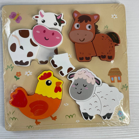 УЦІНКА!!! Дерев'яна рамка - вкладка (пазл) Домашні тварини із обємними фігурами
