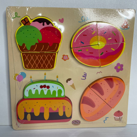 Дерев'яна рамка - вкладка (пазл) Солодощі із обємними фігурами