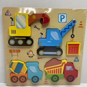 Деревянная рамка - вкладыш (пазл) Строительная техника с объемными фигурами, C 75637