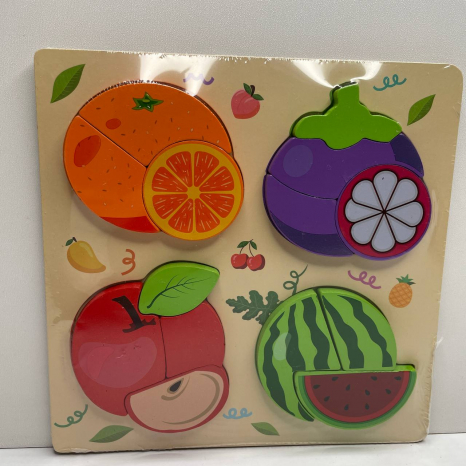 Дерев'яна рамка - вкладка (пазл) Фрукти із обємними фігурами