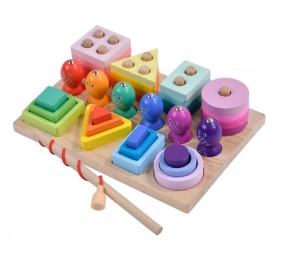 Дерев'яний сортер 3 в 1 пірамідка-геометрик з магнітною риболовлею C15002