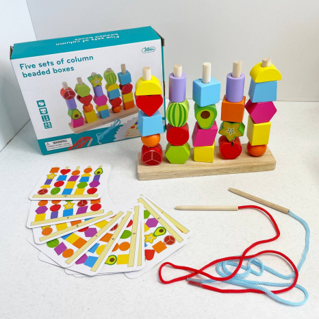 Деревянный геосортер-шнуровка с фруктами и геометрическими фигурами C15020