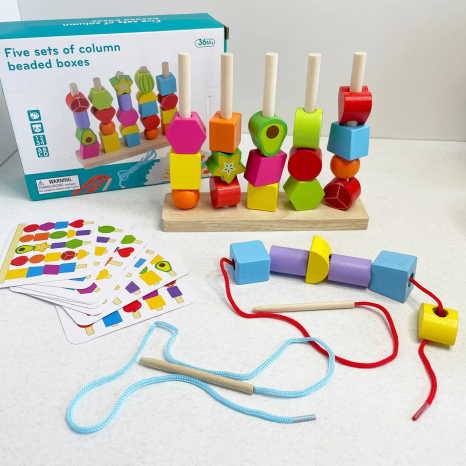 Деревянный геосортер-шнуровка с фруктами и геометрическими фигурами C15020