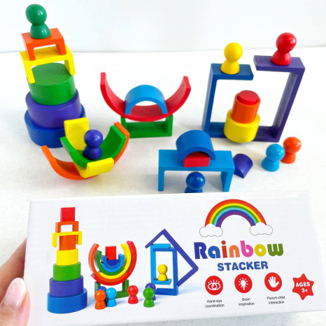 Дерев'яна багатофункціональна гра балансир  з чоловічками Кольорові арки (дуги) C15025