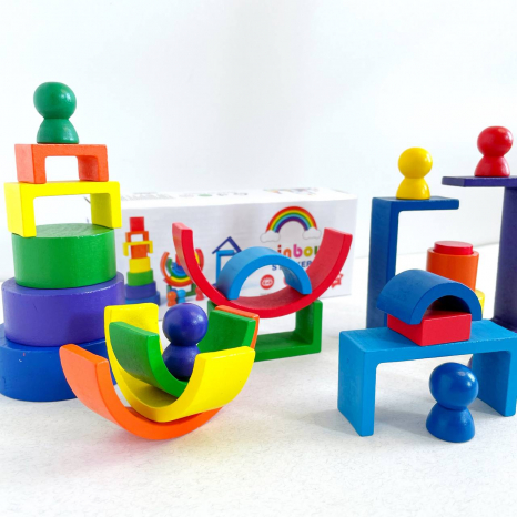 Дерев'яна багатофункціональна гра балансир  з чоловічками Кольорові арки (дуги) C15025