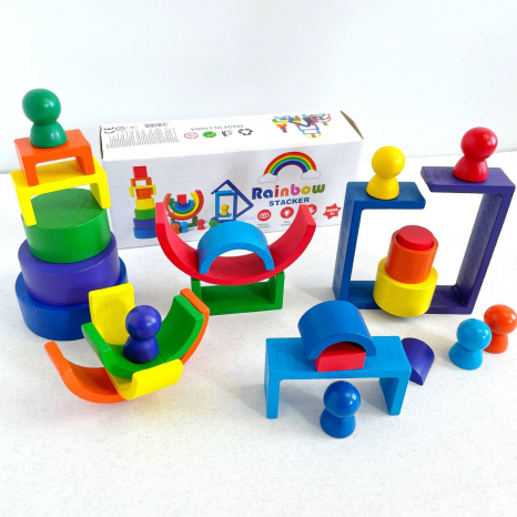 Дерев'яна багатофункціональна гра балансир  з чоловічками Кольорові арки (дуги) C15025