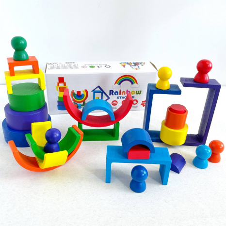 Дерев'яна багатофункціональна гра балансир  з чоловічками Кольорові арки (дуги) C15025