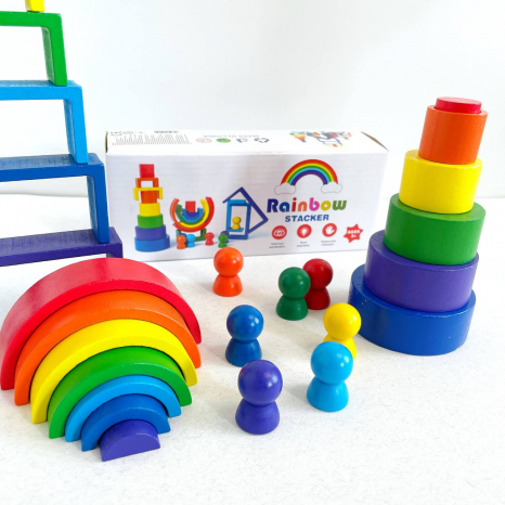 Дерев'яна багатофункціональна гра балансир  з чоловічками Кольорові арки (дуги) C15025