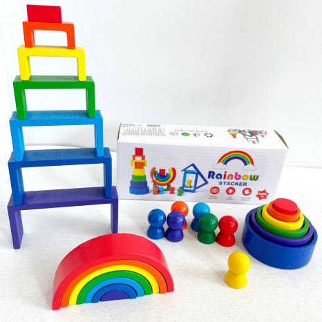 Дерев'яна багатофункціональна гра балансир  з чоловічками Кольорові арки (дуги) C15025