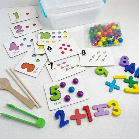 Дерев'яний математичний сортер з кульками, пінцетом, картками з цифрами C15055
