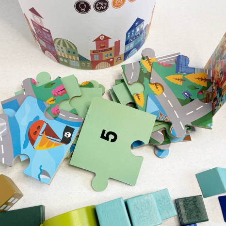 Дерев'яний конструктор Містечко на 110 деталей у відрі C15058