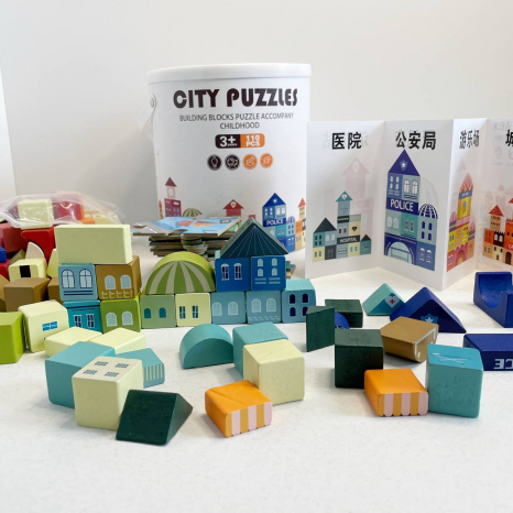 Дерев'яний конструктор Містечко на 110 деталей у відрі C15058