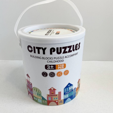 Дерев'яний конструктор Містечко на 110 деталей у відрі C15058