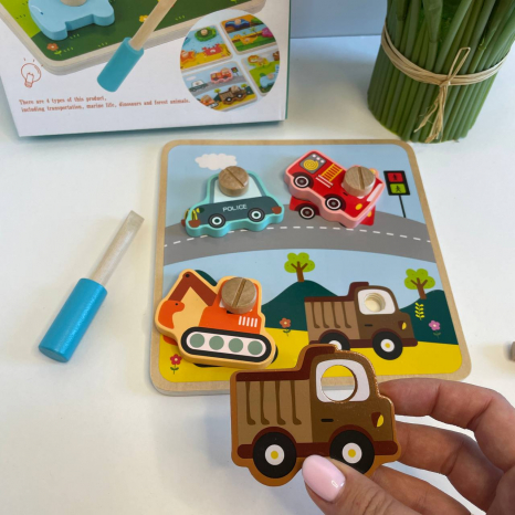 Деревяна логічна дошка-пазл з викруткою Транспорт C 60398