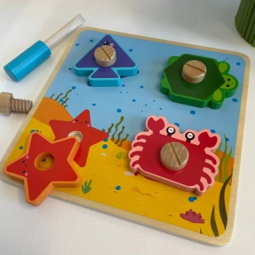 Деревяна логічна дошка-пазл з викруткою Морські мешканці C 60398