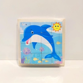 Дерев'яні кубики Морські жителі (6 малюнків, 16 кубиків) 10х10см