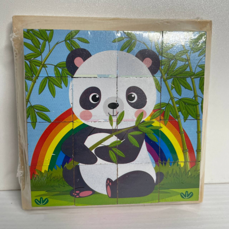 Дерев'яні кубики Тварини: 16 кубиків, 6 зображень - пазлів