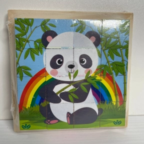 Дерев'яні кубики Тварини: 16 кубиків, 6 зображень - пазлів