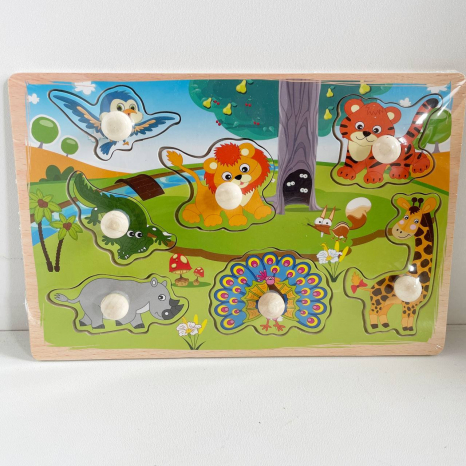 Дерев`яні пазли-вкладиші з ручками "В зоопарку"