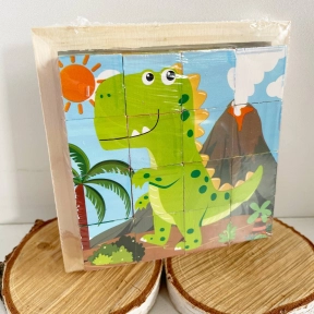 Дерев'яні кубики Динозаврики (6 малюнків, 16 кубиків) 10х10см