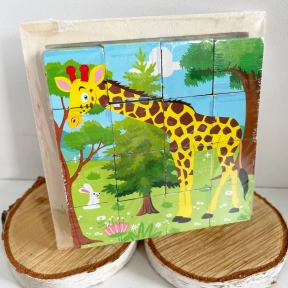 Дерев'яні кубики Тваринки Африка (6 малюнків, 16 кубиків) 10х10см