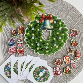 Деревянная игра Новогодний венок на липучках (собираем по образцу) SP